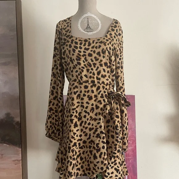Express | Dresses | Express Leopard Print Long Sleeve Dress With Side Bow |  Poshmark